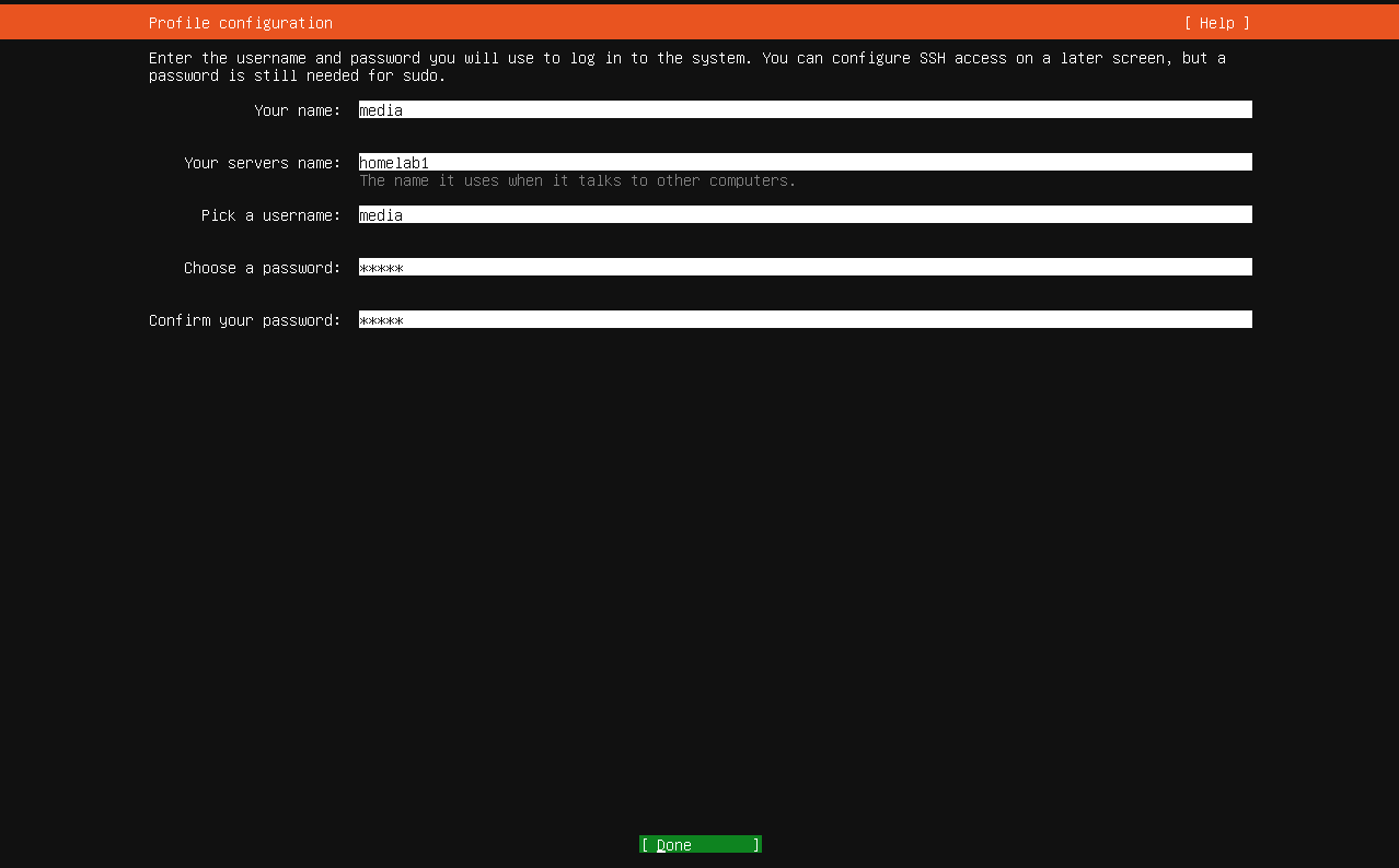 ubuntu user profile form filled out