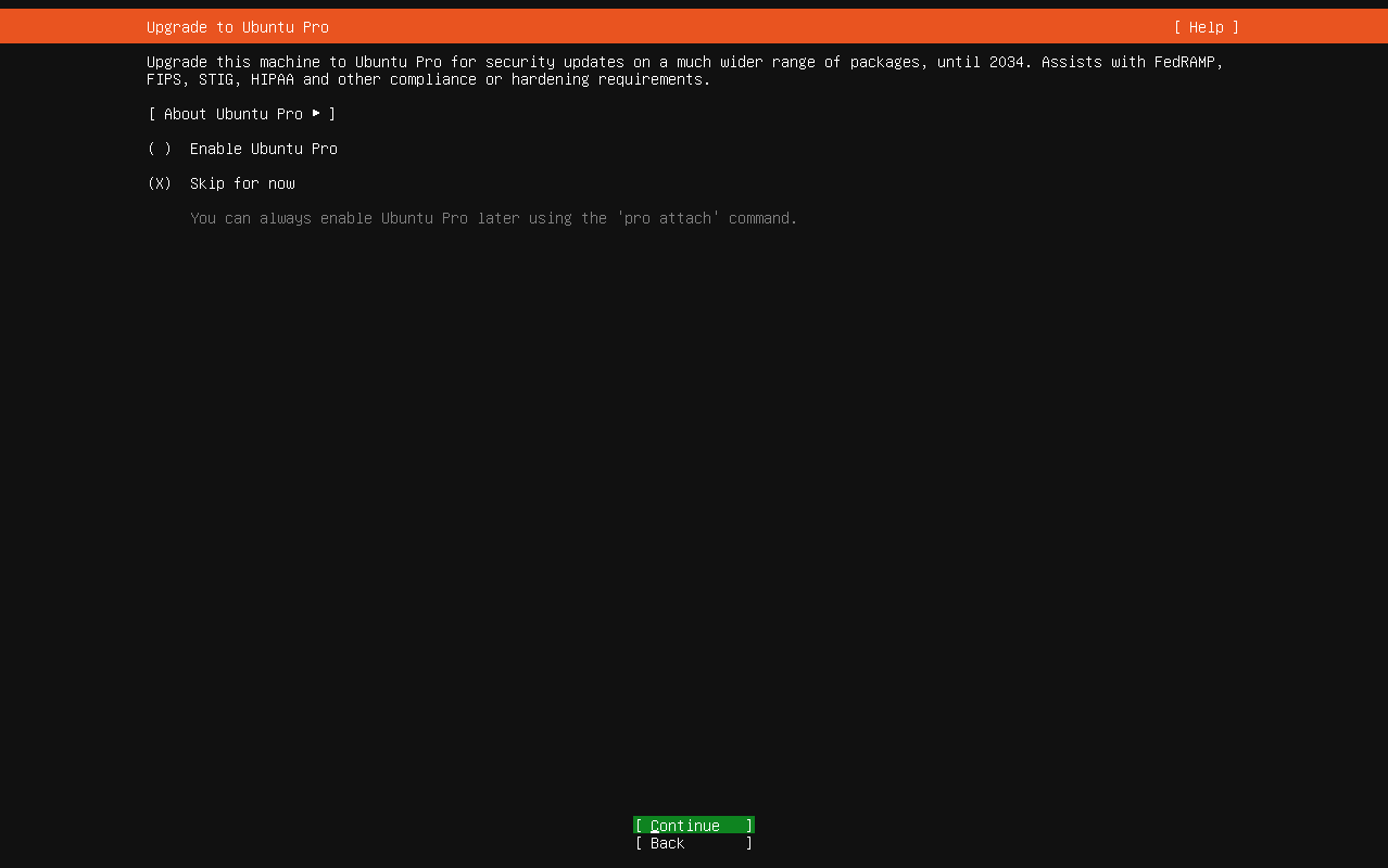 ubuntu pro setup option is not needed, carry on without it