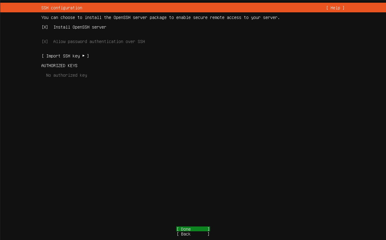 ubuntu openssh install selected