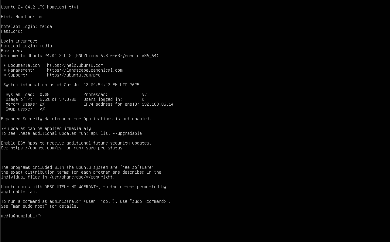 ubuntu login screen after first boot