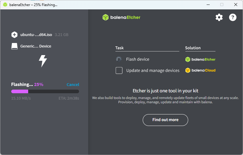 BalenaEtcher 'burning' Ubuntu 24.04.2 to a USB Drive